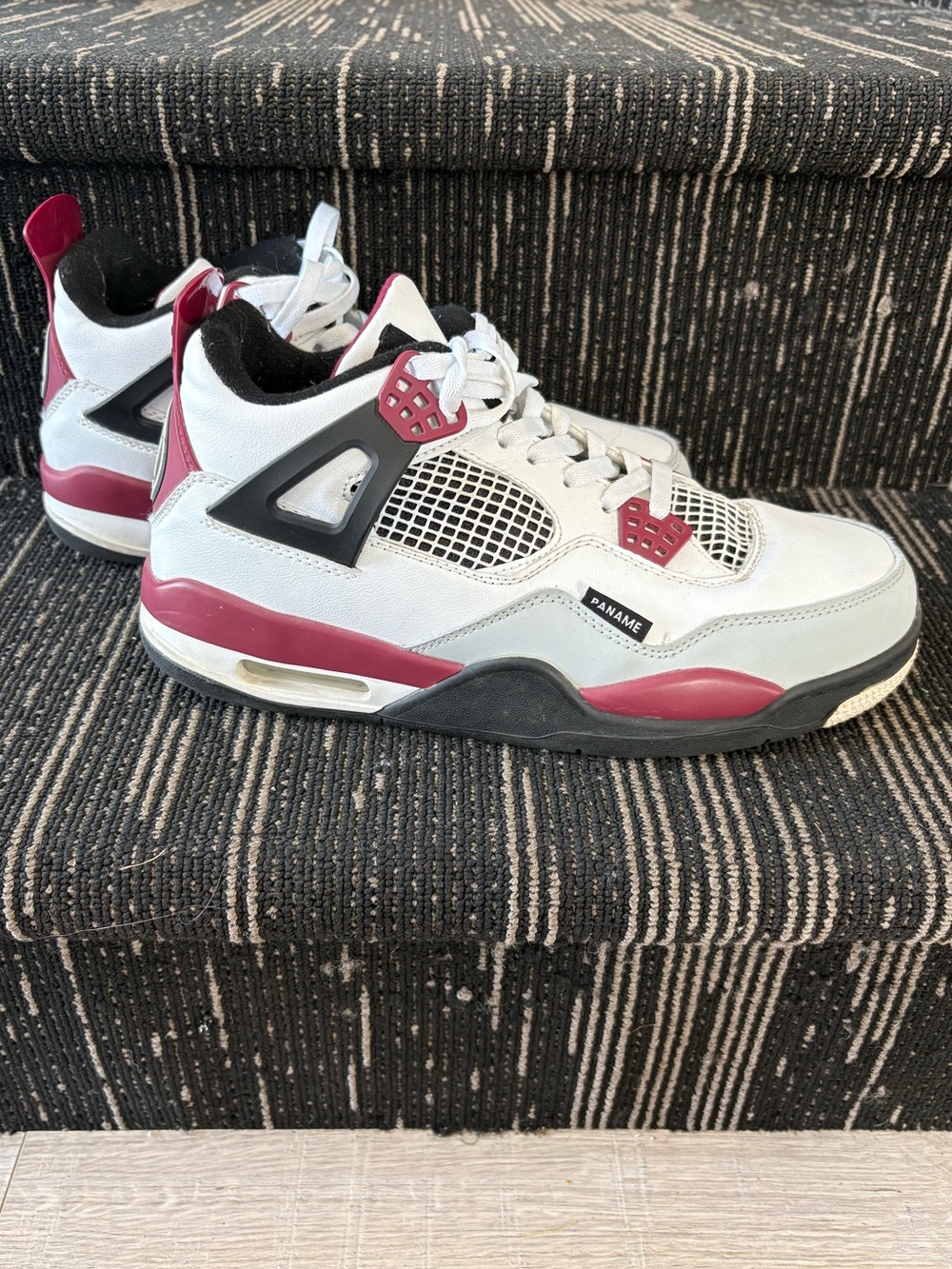 Jordan 4 PSG Men's White and Burgundy Athletic Sneakers